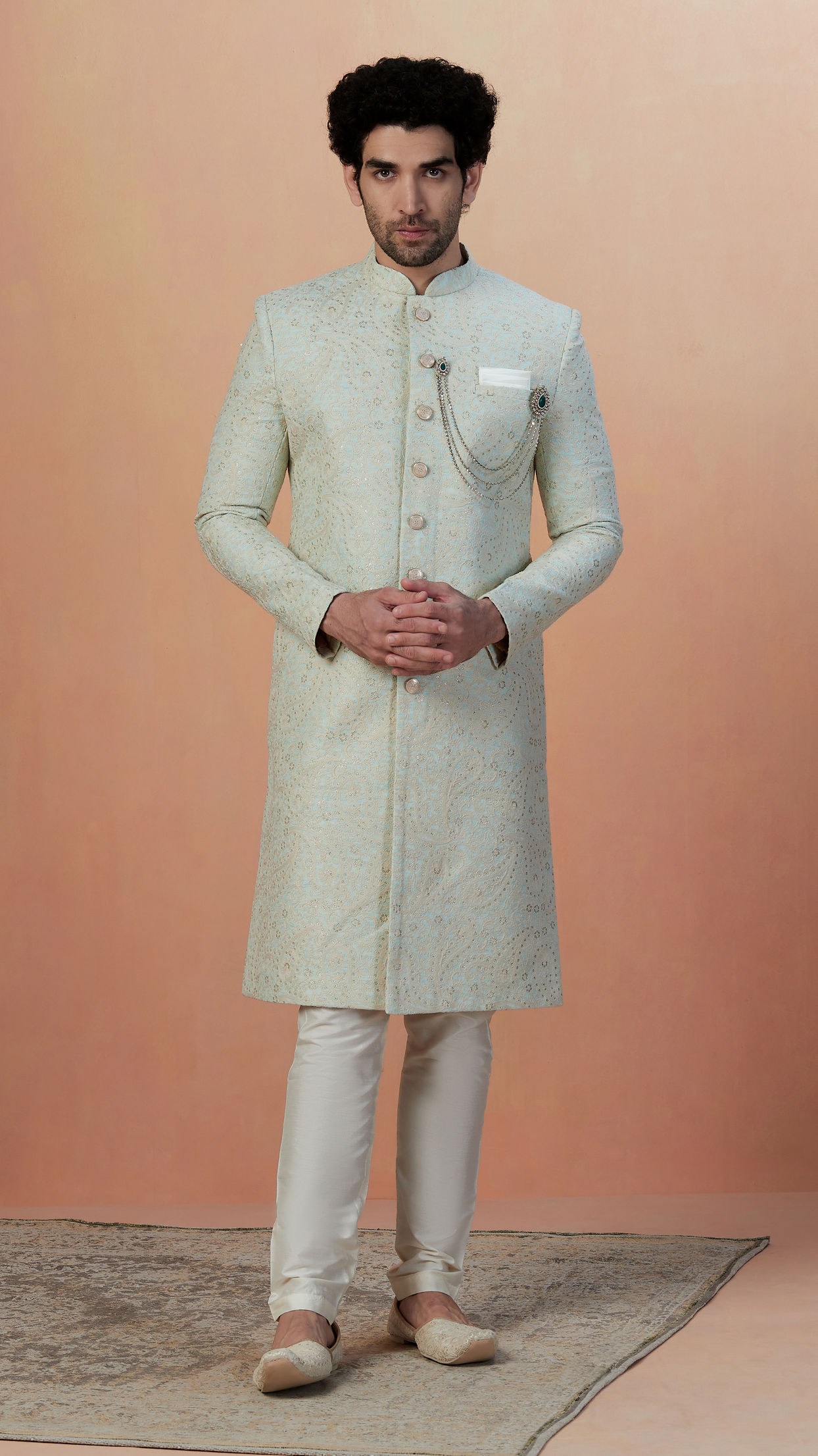 Sage Green Paisley Sherwani image number 1